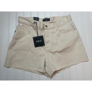 NWT ABLE Cassie High Rise Stretch Denim Shorts Ecru Wash Beige Cream - Size 30